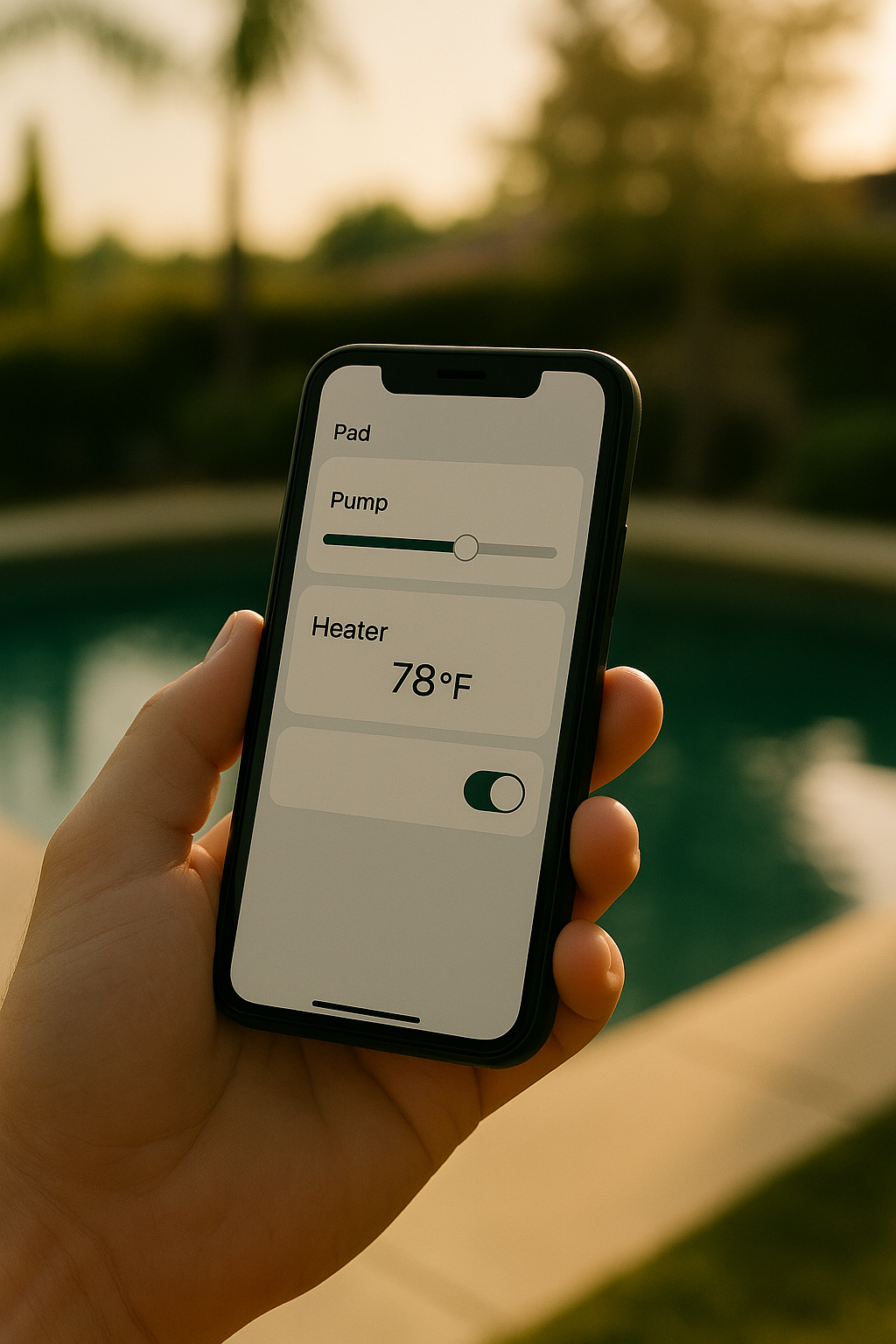 Illustrates the core automation benefit  -  full pool control from a single mobile app  -  referenced directly in the su