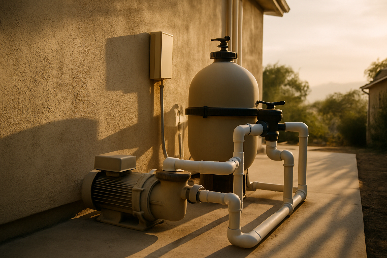 Grounds the TOU rate discussion visually  -  a pump visibly running during the costly late-afternoon peak hours in an LA