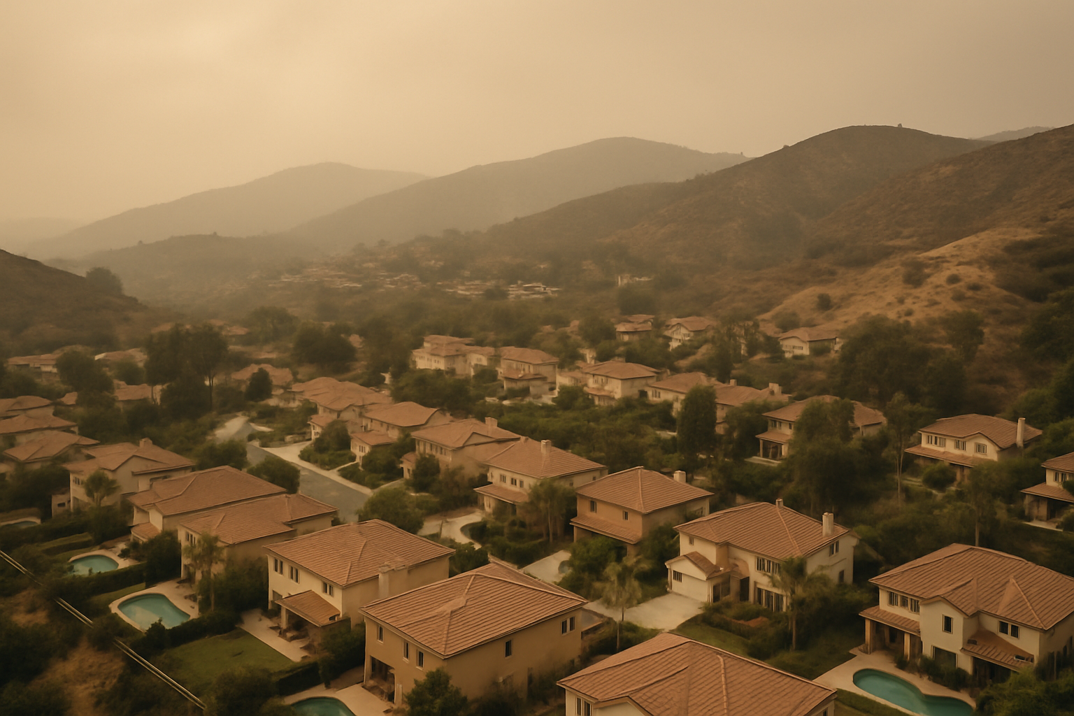 Grounds the service area visually in the Ventura County and San Fernando Valley fire corridor landscape where ash events