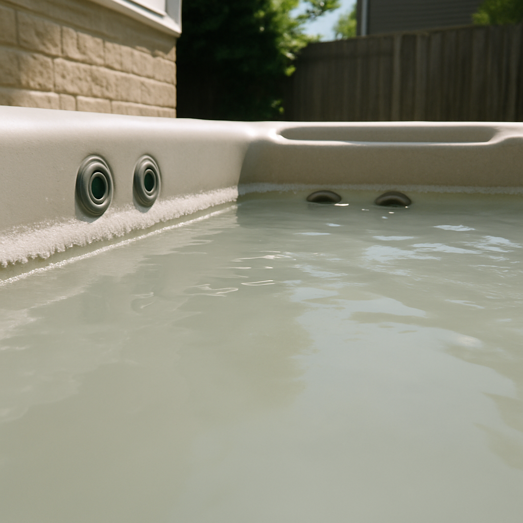 Directly illustrates the visible water quality symptoms  -  foam and cloudiness  -  described in the surrounding copy to