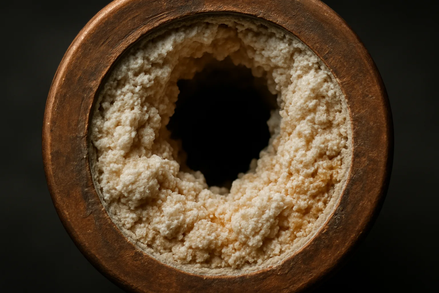 Vivid macro detail of scale buildup inside equipment tubing illustrates the hard-water wear copy directly.