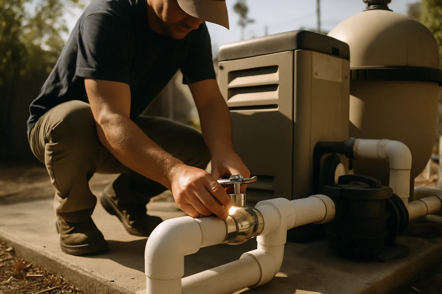 Illustrates the physical plumbing and bypass valve inspection described in the single-visit diagnostic process.