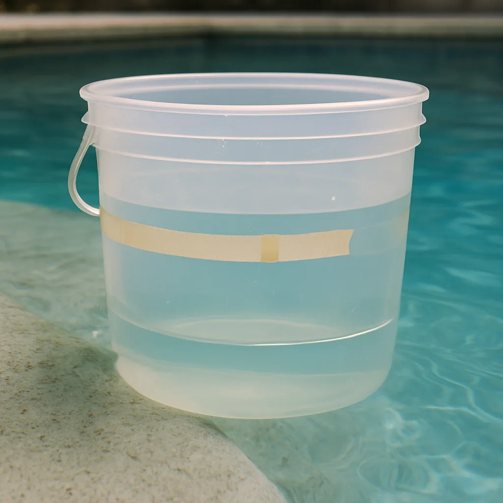 Depicts the bucket test apparatus exactly as the surrounding copy describes  -  a practical DIY diagnostic tool  -  maki