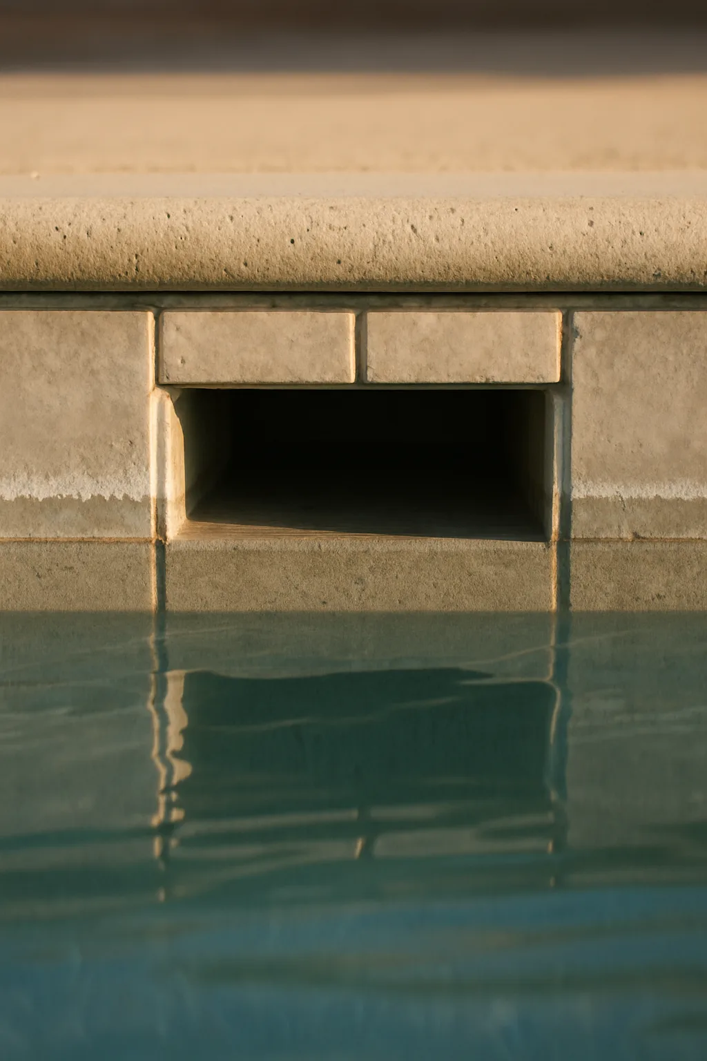 Visually communicates the specific symptom  -  water level below the skimmer  -  that the surrounding copy describes as 
