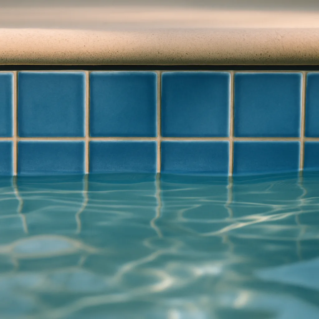 Provides the visual 'after' counterpart showing tile restored to clean condition, illustrating the result of calcium rem