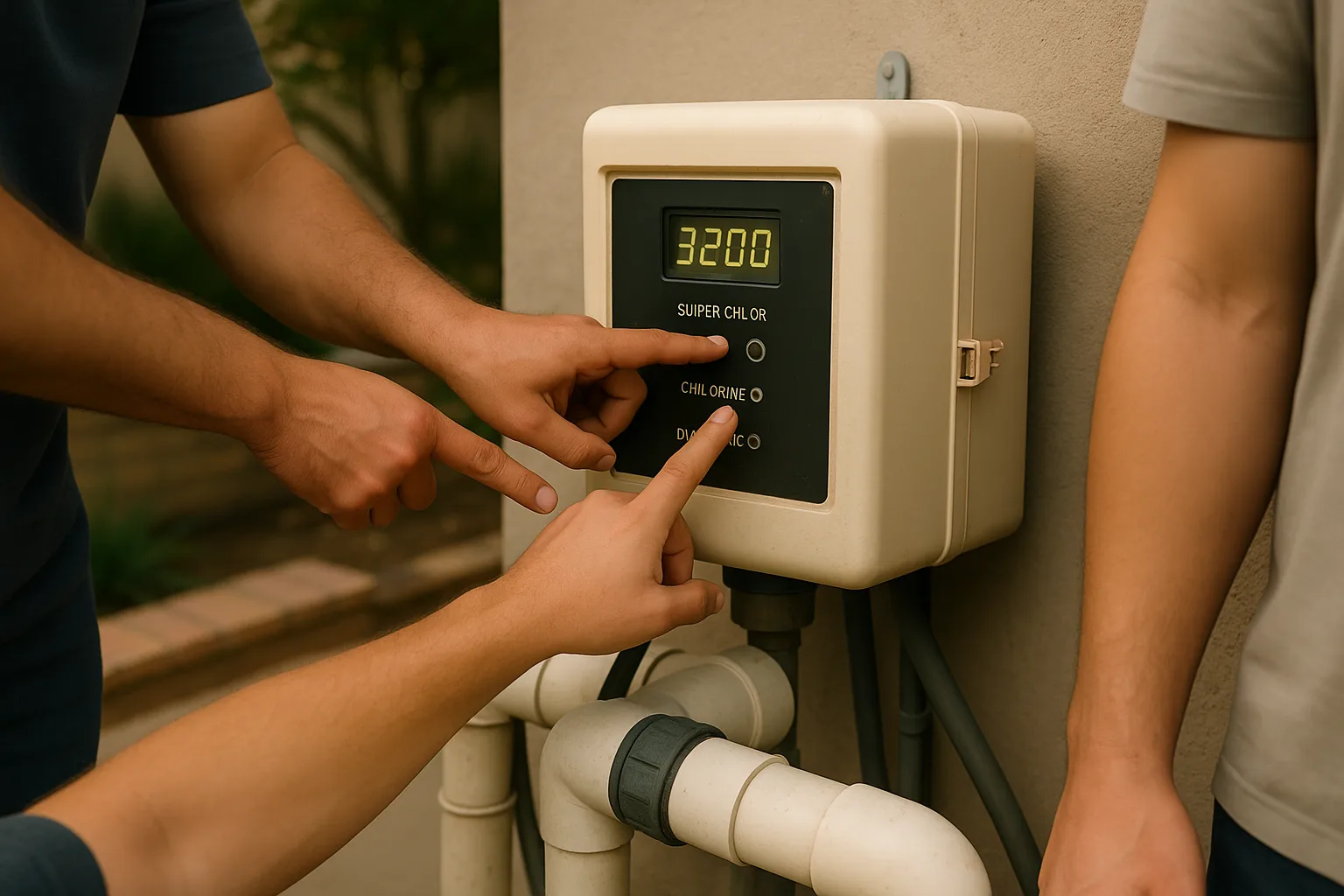Represents the pre-installation walkthrough where the technician explains the control panel and salinity readout to the 